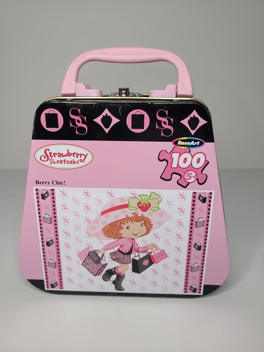 2005 Strawberry Shortcake 100 Piece Puzzle Pink Travel Tin Vintage READ